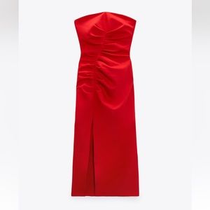Zara Ruched Midi red dress